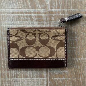 Coach Card Case Wallet in Signature Canvas & Brown Leather